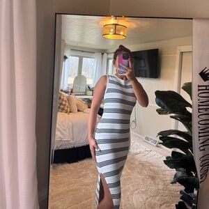 Amazon Black and White Striped Midi Dress